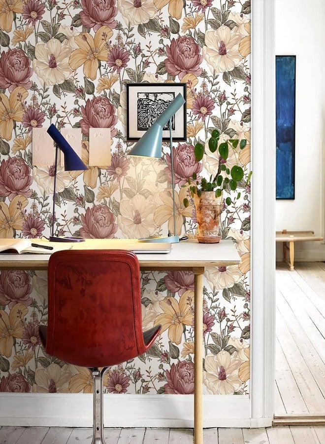 Livebor Floral Peel and Stick Wallpaper Vintage Large Floral Wallpaper 16.9in x 118.1in Multicolor Floral Contact Paper Peony Removable Self Adhesive Wallpaper for Bedroom Bathroom Decorative Vinyl - Image 4