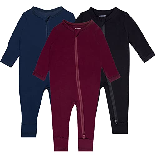 GUISBY Rayon Footless Baby Pajamas, 2 Way Zipper Long Sleeve Sleeper Pack of 3 6-12 Months - Image 1