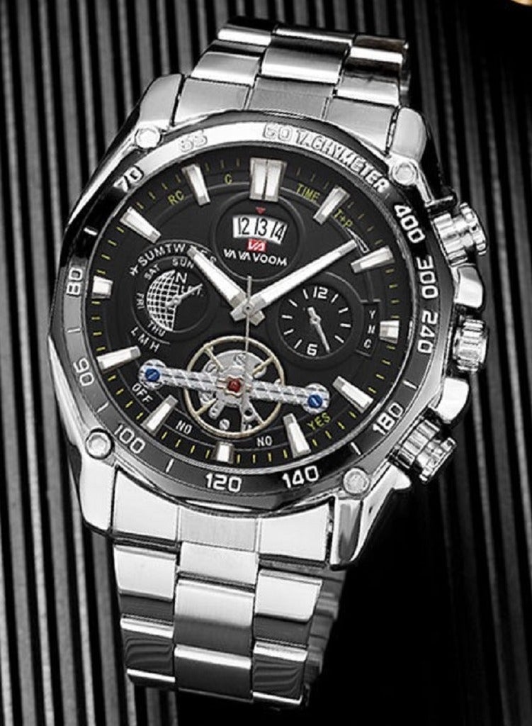 VA VA VOOM Men's Fashion Waterproof Stainless Steel Analog Quartz Watch - Silver - Image 2