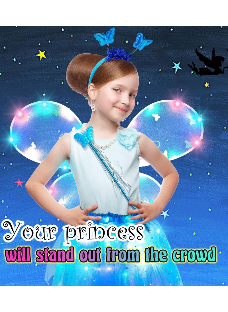 Excefore Light Up Fairy Costume Set, 4Pcs Includes LED Tutu Skirt, erfly Fairy Wings erfly Wand, Headband,  Wings erfly Wings Costume, for  Costume Birthday Party Decoration - Image 1