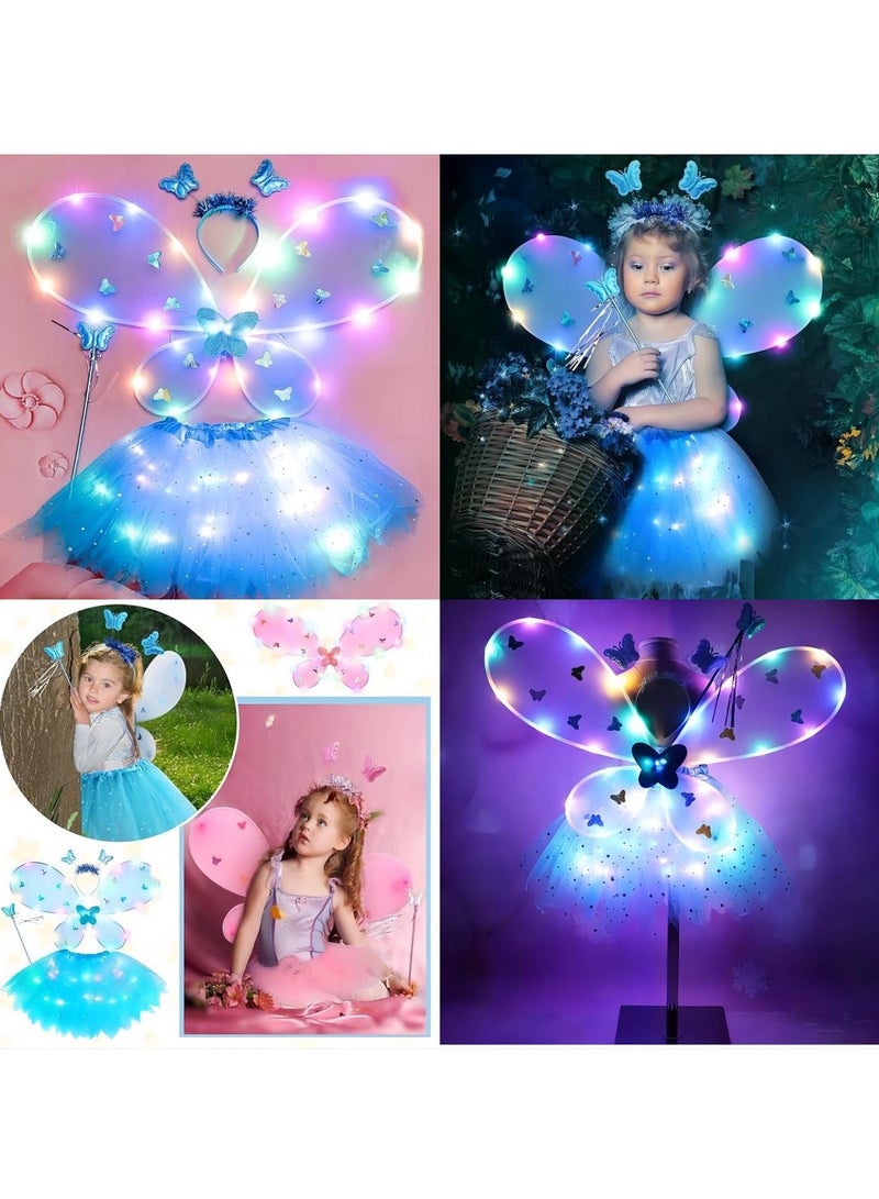 Excefore Light Up Fairy Costume Set, 4Pcs Includes LED Tutu Skirt, erfly Fairy Wings erfly Wand, Headband,  Wings erfly Wings Costume, for  Costume Birthday Party Decoration - Image 5