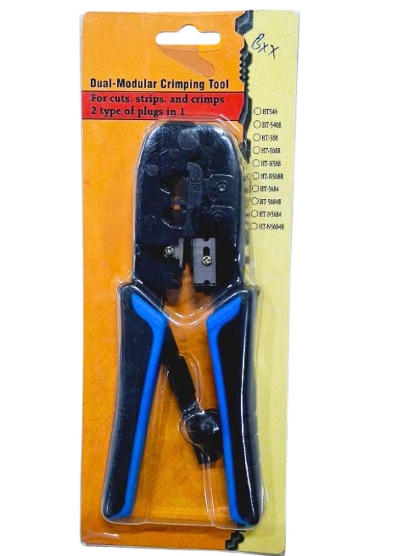 Terabyte Dual Modular Network RJ45 RJ11 RJ12 Crimping Tool, Network Cable Cutting Stripping Crimper/Wire Stripper/Wire Cutter, for RJ45, RJ12 RJ11 8P/6P/4P /CAT5/CAT5e/CAT6/CAT6A All in One - Image 1