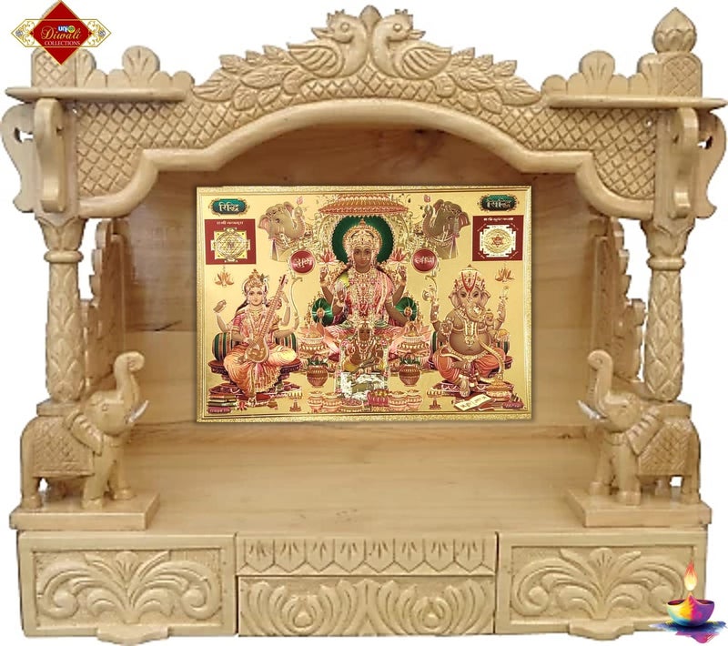 Uniq Diwali 3D Gold Foil Plated Self Adhesive A4/Medium Size - with Kuber Shri Ganesh Lakshmi Saraswati for Wealth/Power/Money/Prosperity/Knowledge/Skills. - Image 3
