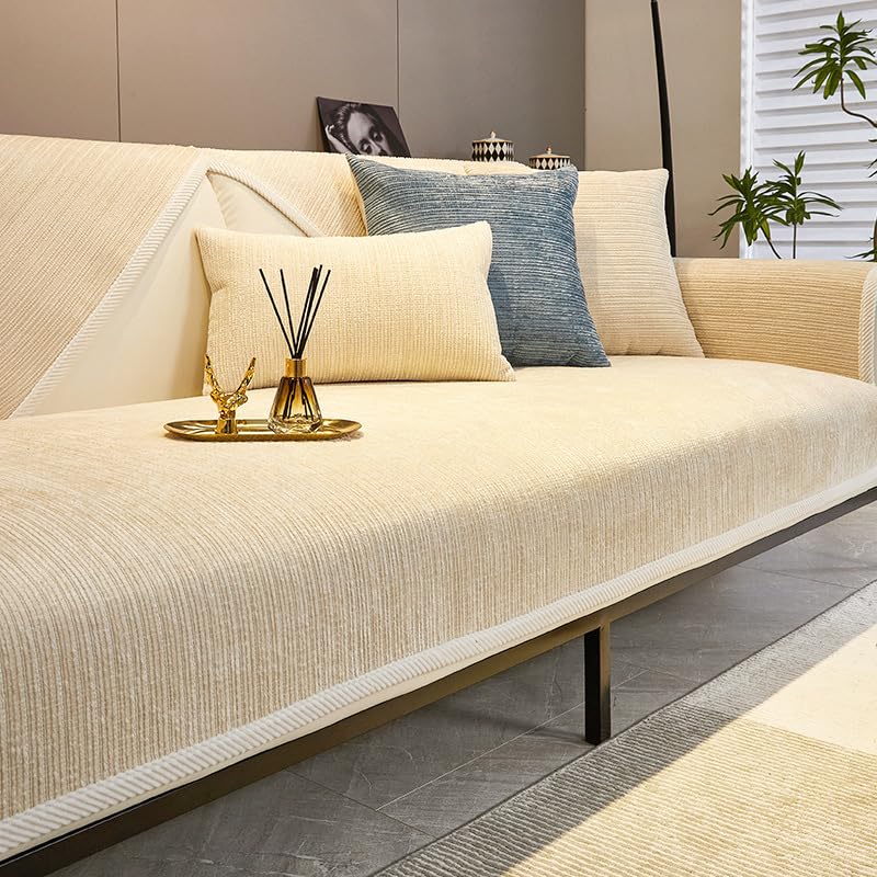 Rosygulls أغطية الأريكة الأليفة Rosygulls للأريكة الأريكة البسيطة مخططة Chenille Cover Cover Cover Cover Cover Cover Coach Cover Coach for Pet Chenille Couch الأريكة غير الصلبة التي تغطيها أبيض -35 x94 - Image 1