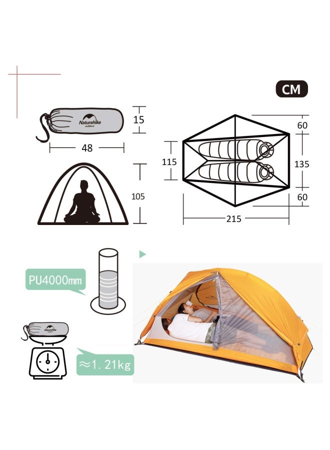 Naturehike Ultralight 2-Person Cycling Tent – Waterproof 20D Silica Orange with Mats – Size 215×115×255 cm - Image 4