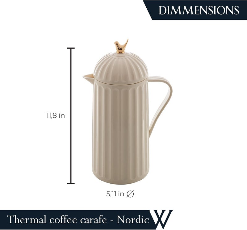 WLFF 1 Liter White Bird Thermal Coffee Carafe, Plastic Exterior with Glass Lining Insulated Beverage Dispenser for Hot and Cold Drinks, Thermos Bottle for Tea, Water Pitcher - White, 34floz/1L - Image 3