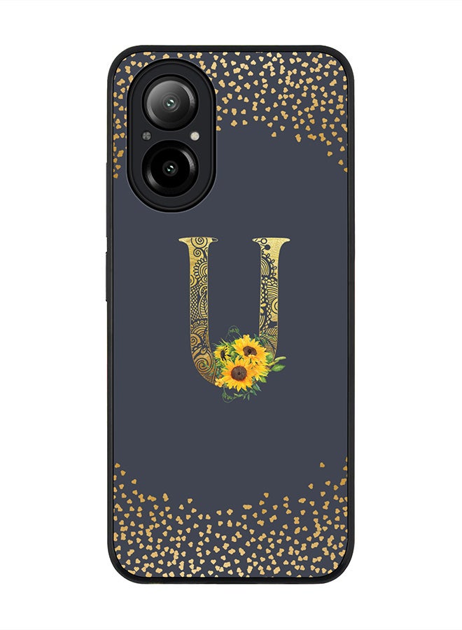 Stylizedd Rugged Black Edge Case for Realme C67 4G, Slim fit Case Cover - Custom Monogram Initial Letter Mandala Floral Pattern Alphabet - U (Grey ) - Image 1
