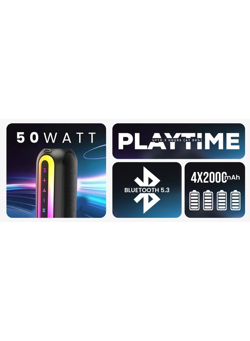 Toreto Party Dynamo Bluetooth Speaker, 50W, 8000mAh Battery, TWS, BT 5.3, Multi-Colour LED, USB/SD Card - Image 4