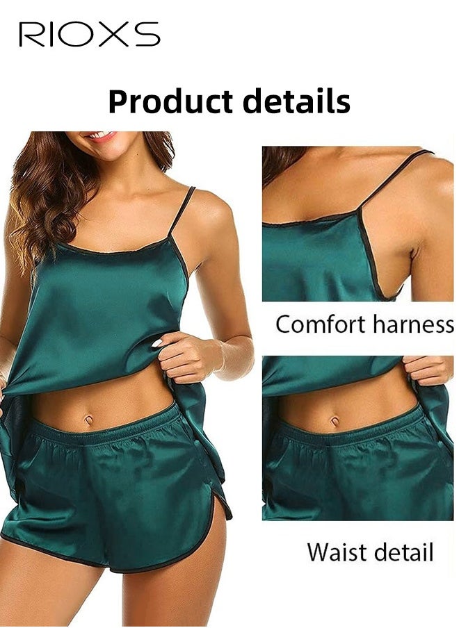 RIOXS Women's Silk Pajamas Set, 2 Piece Pjs Cami Top And Shorts Loungewear Sets, Satin Camisole Sleepwear Lingerie For Women Ladies, Comfy Soft Nightwear Set, Women's Satin Pajamas Sets  - Image 3