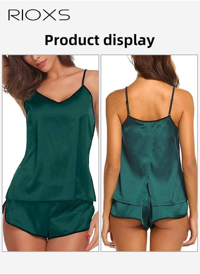 RIOXS Women's Silk Pajamas Set, 2 Piece Pjs Cami Top And Shorts Loungewear Sets, Satin Camisole Sleepwear Lingerie For Women Ladies, Comfy Soft Nightwear Set, Women's Satin Pajamas Sets  - Image 5