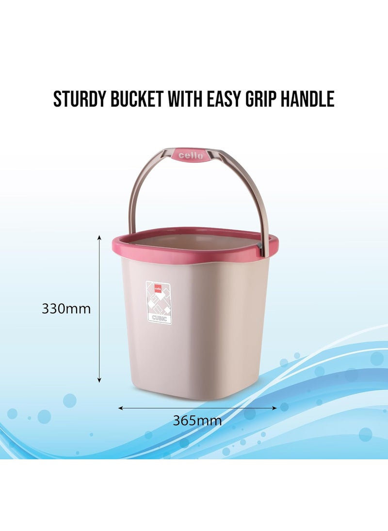 CELLO Plastic Cubic Bathroom Set | Sturdy and Durable | Cubic Set (Bucket 18 L + Stool + Mug 1.5 L) | Lightweight and Rigid | Easy to Clean and Attractive Design | Set of 3 | Pink