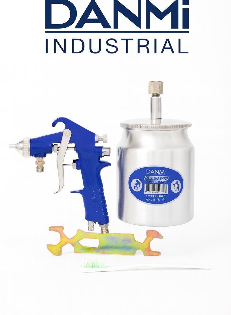 دانمي مسدس رش طلاء هوائي DANMI – موديل 800575 – خزان/علبة طلاء معدني سعة 500 مل – طقم كامل (مسدس + مفتاح متعدد + فرشاة تنظيف + كتيّب) – قبضة مريحة غير قابلة للانزلاق - Image 2