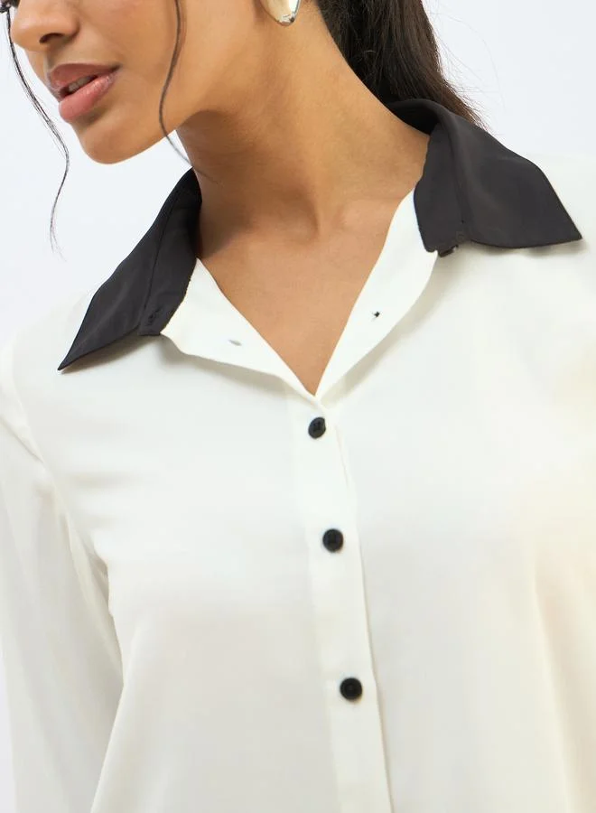 SASSAFRAS Sassafras White Contrast Collar Regular Fit Buttoned Shirt
