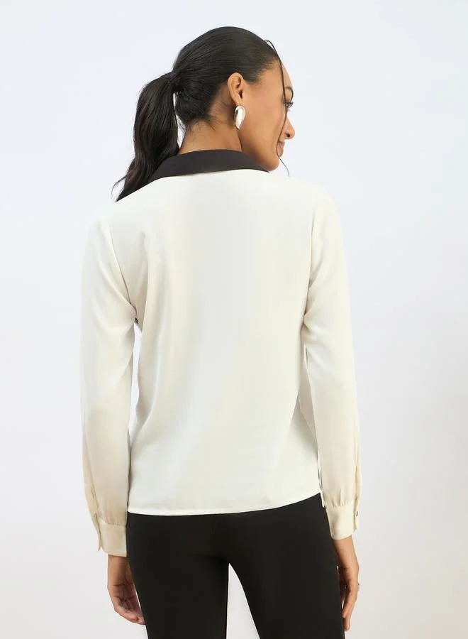 SASSAFRAS Sassafras White Contrast Collar Regular Fit Buttoned Shirt