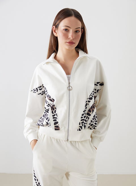 Funnel Neck Leopard Print Women's Zip-Up Sweatshirt
