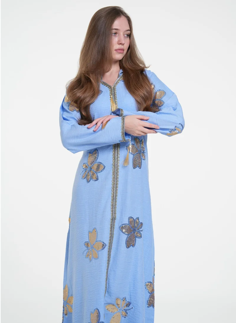 AL BENT AL SHARQIEH baby blue long sleeve jalabiya dress for Women | Best Price UAE