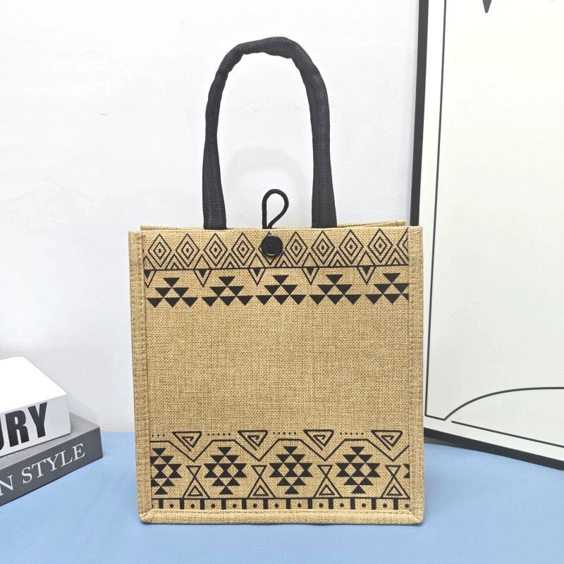 Retro Handbag Natural Linen Simple Shopping Bag Linen Jute Handbag Souvenir Zipper - Image 1