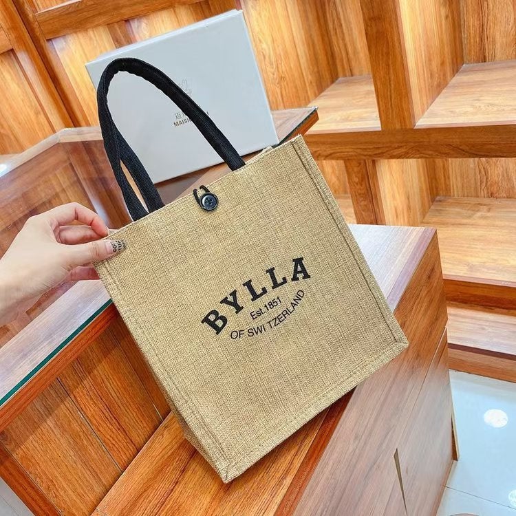 Retro Handbag Natural Linen Simple Shopping Bag Linen Jute Handbag Souvenir Zipper - Image 4