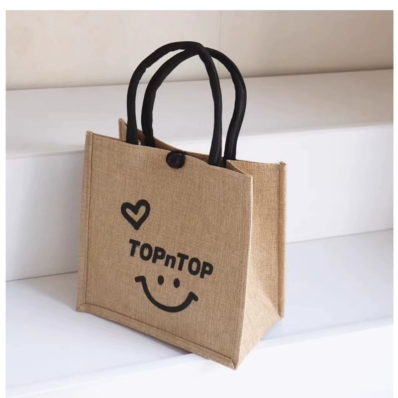 Retro Handbag Natural Linen Simple Shopping Bag Linen Jute Handbag Souvenir Zipper - Image 5