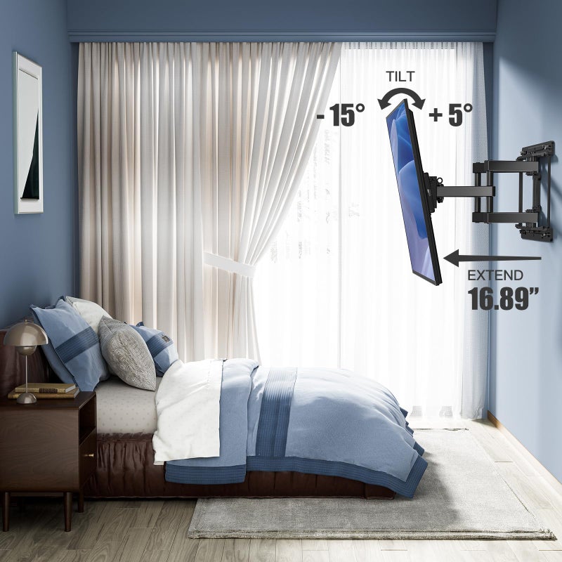 PERLESMITH TV Wall Mount Full Motion for 32-65 Inch Flat Curved Screen TVs, TV Mount with Swivels Tilts Extension Dual Articulating Bracket Arms Supports up to 99 lbs Max VESA 400x400, PSMFK9 - Image 5