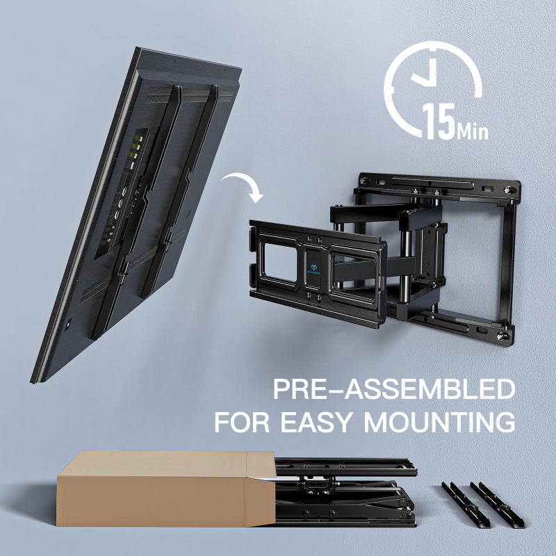 PERLESMITH TV Wall Mount Full Motion for 32-65 Inch Flat Curved Screen TVs, TV Mount with Swivels Tilts Extension Dual Articulating Bracket Arms Supports up to 99 lbs Max VESA 400x400, PSMFK9 - Image 4