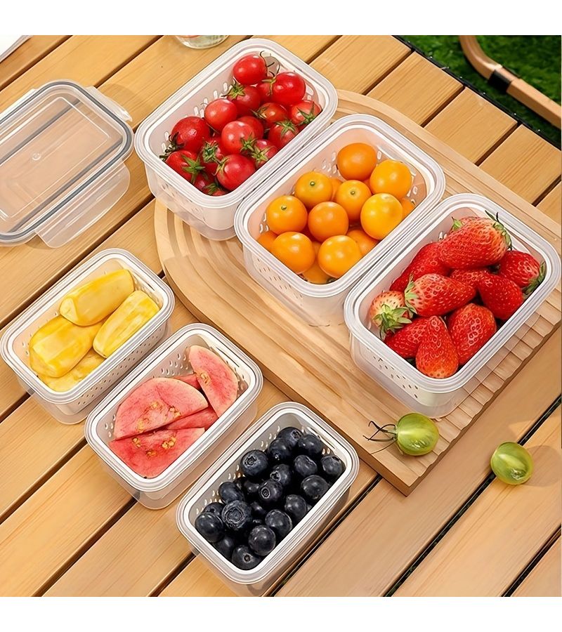 Gray 6pc Food Storage Set with 2 Containers Drain Baskets and Lids - Image 5