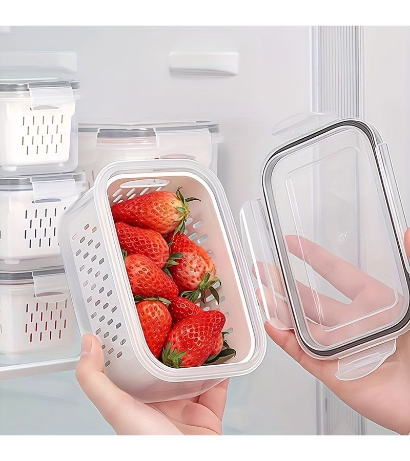 Gray 6pc Food Storage Set with 2 Containers Drain Baskets and Lids - Image 2