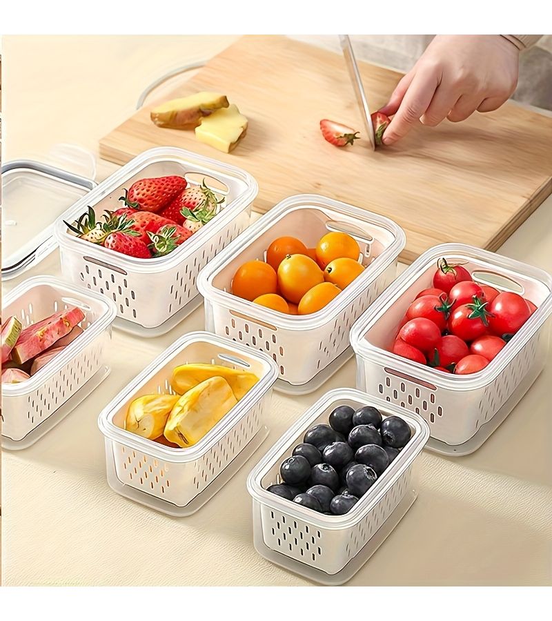 Gray 6pc Food Storage Set with 2 Containers Drain Baskets and Lids - Image 1