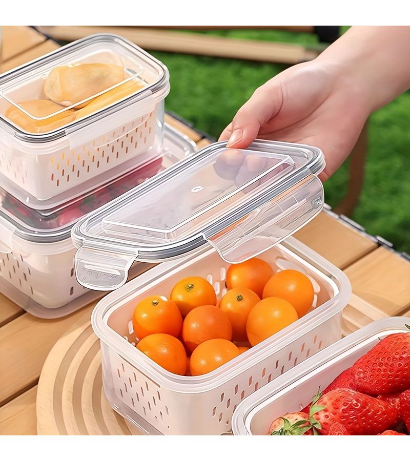 Gray 6pc Food Storage Set with 2 Containers Drain Baskets and Lids - Image 3