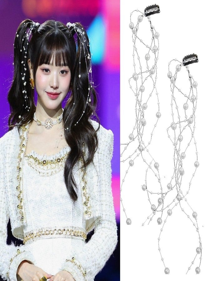 CHIROGRAPHY 2 PCS Pearl Tassel Hairpins for Women and Girls | Korean Style Streamline Hair Clips with BB Clip | Pearl Decorative Barrettes for Wedding, Party Holiday (White) - Image 1