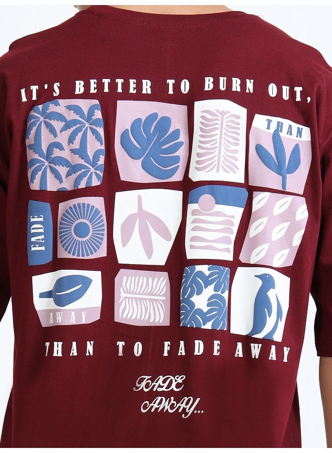 QUCO Maroon Oversized Printed T-Shirt for Men - Image 3