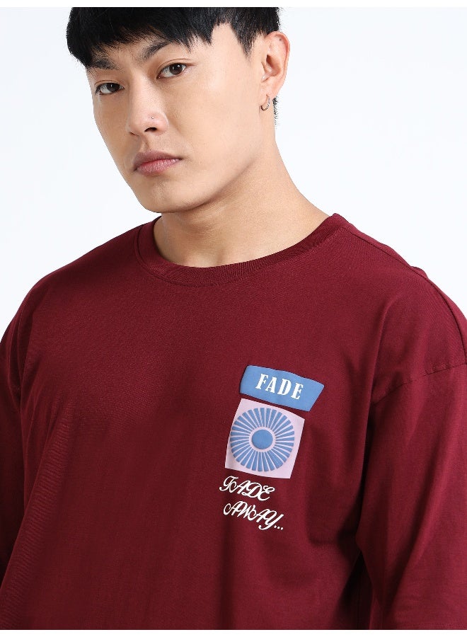 QUCO Maroon Oversized Printed T-Shirt for Men - Image 2