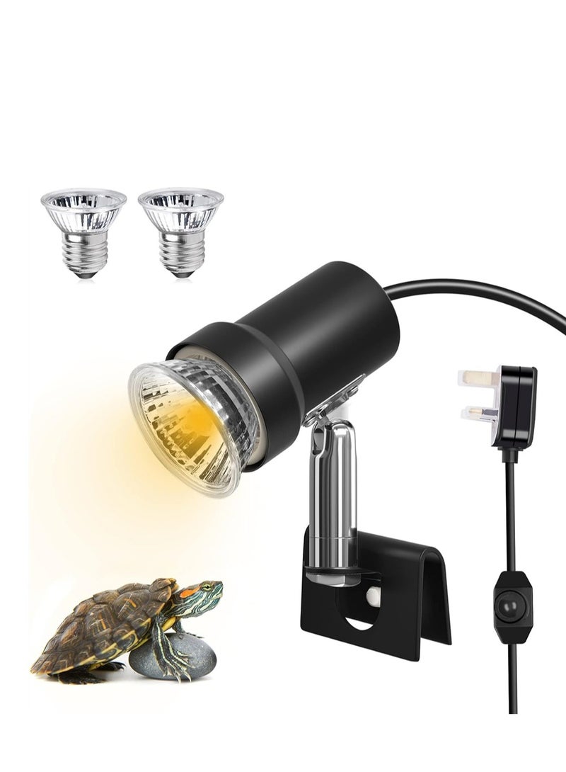 Tortoise Heat Lamp E27 Heat Lamp for Reptiles Basking Lamp with E27 Ceramic Bulb Holder and Dimmer Switch Includes 2 UVA UVB Bulbs 25W and 50W - Image 1