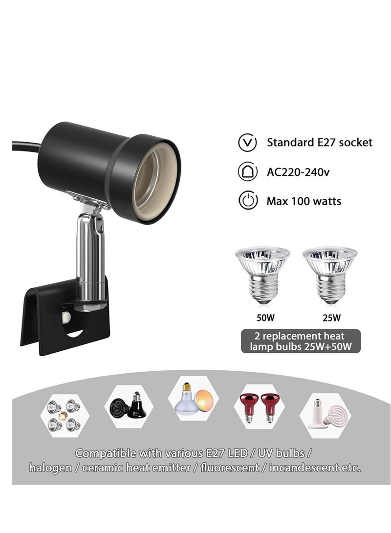 Tortoise Heat Lamp E27 Heat Lamp for Reptiles Basking Lamp with E27 Ceramic Bulb Holder and Dimmer Switch Includes 2 UVA UVB Bulbs 25W and 50W - Image 3