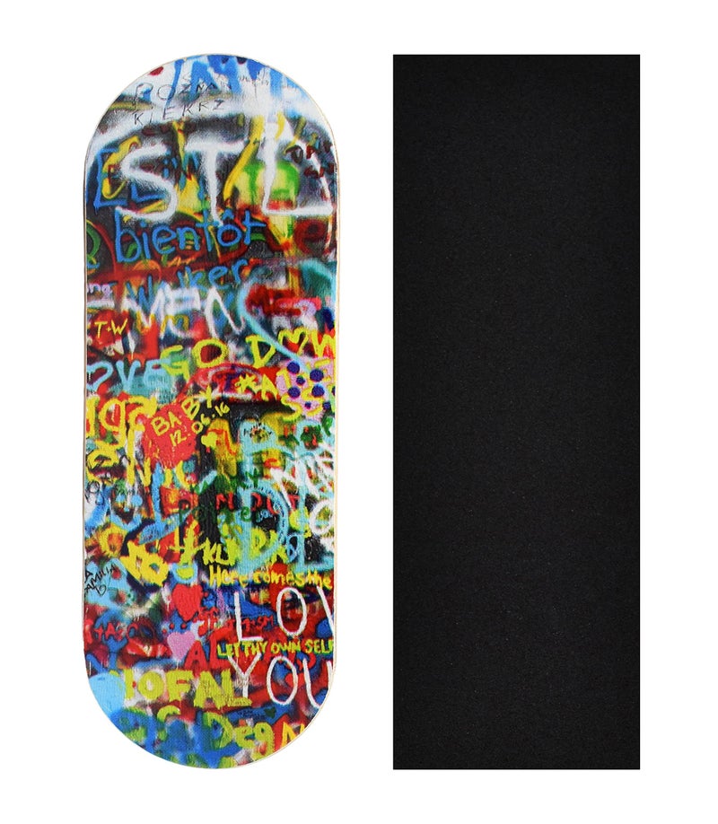 Teak Tuning Premium Fingerboard Graphic Deck, Graffiti Wall - 34mm x 97mm - Heat Transfer Graphics, Pro Shape & Size - Pre-Drilled Holes - Includes Prolific Foam Tape - Teak Tuning - Image 1