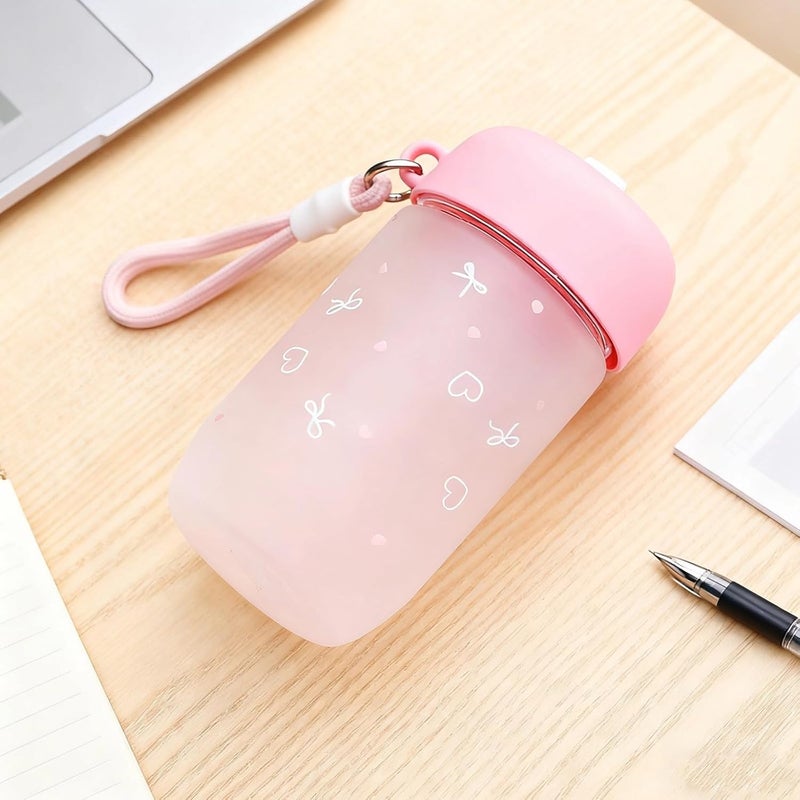 Water Bottle For Girls, Frosted Heat-Resistant Glass, Kawaii Aesthetic Design, Dual-Drink Lid With Straw, Stickers, 3.1 X 5.9 In (7.8 X 15 Cm) - Image 3