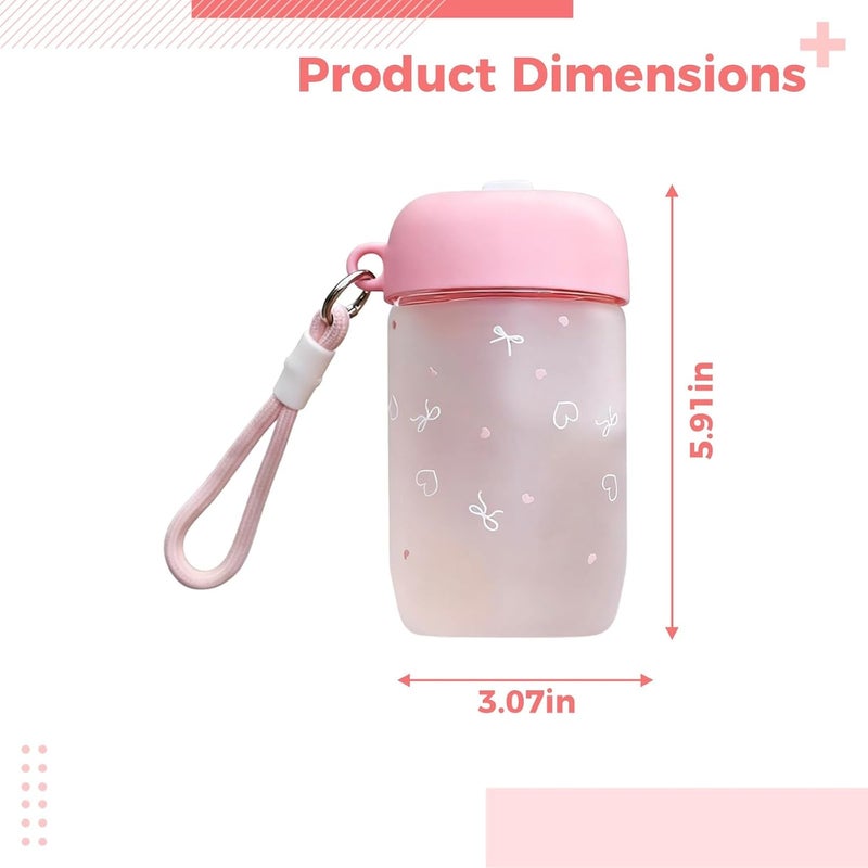 Water Bottle For Girls, Frosted Heat-Resistant Glass, Kawaii Aesthetic Design, Dual-Drink Lid With Straw, Stickers, 3.1 X 5.9 In (7.8 X 15 Cm) - Image 2