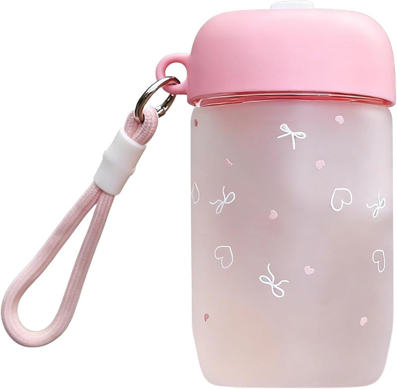 Water Bottle For Girls, Frosted Heat-Resistant Glass, Kawaii Aesthetic Design, Dual-Drink Lid With Straw, Stickers, 3.1 X 5.9 In (7.8 X 15 Cm) - Image 1