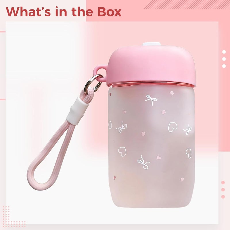 Water Bottle For Girls, Frosted Heat-Resistant Glass, Kawaii Aesthetic Design, Dual-Drink Lid With Straw, Stickers, 3.1 X 5.9 In (7.8 X 15 Cm) - Image 5