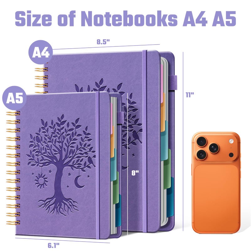 Ovesmusl Hardcover Spiral Notebook 6.1" x 8.4" with 5 Removable Dividers 300 Pages Leather 5 Subject Notebook College Ruled 100GSM Large Spiral Notebooks for Work Thick Lined Journal for Women, Purple - Image 5