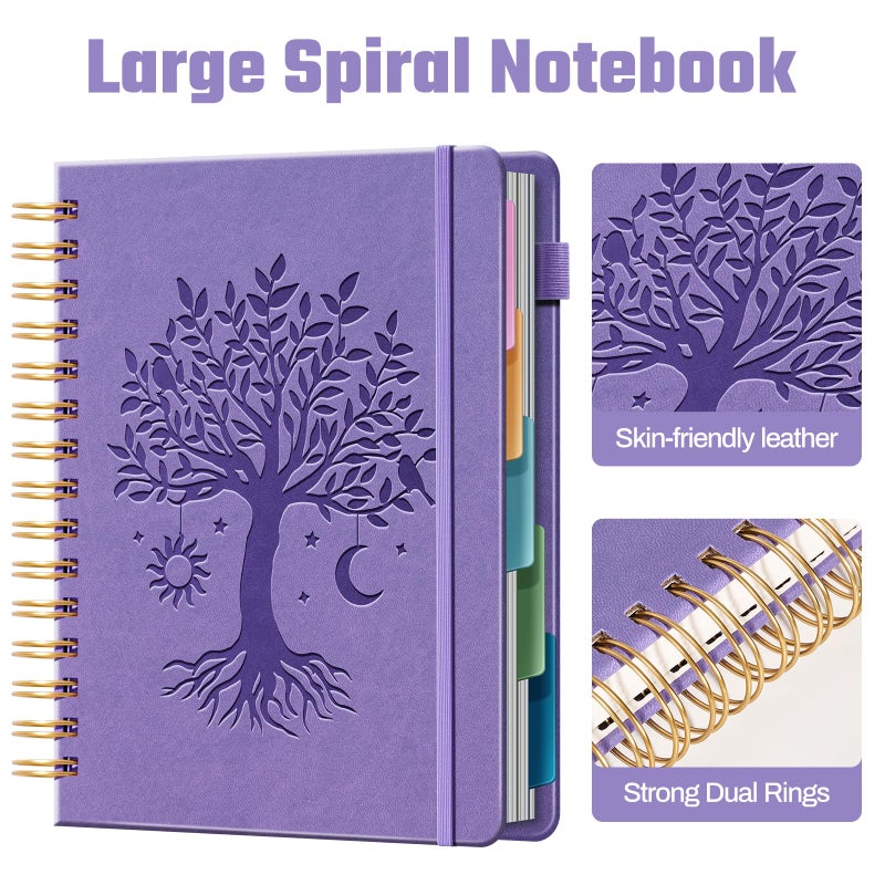 Ovesmusl Hardcover Spiral Notebook 6.1" x 8.4" with 5 Removable Dividers 300 Pages Leather 5 Subject Notebook College Ruled 100GSM Large Spiral Notebooks for Work Thick Lined Journal for Women, Purple - Image 4