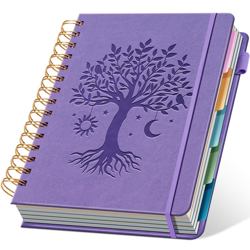 Ovesmusl Hardcover Spiral Notebook 6.1" x 8.4" with 5 Removable Dividers 300 Pages Leather 5 Subject Notebook College Ruled 100GSM Large Spiral Notebooks for Work Thick Lined Journal for Women, Purple - Image 1