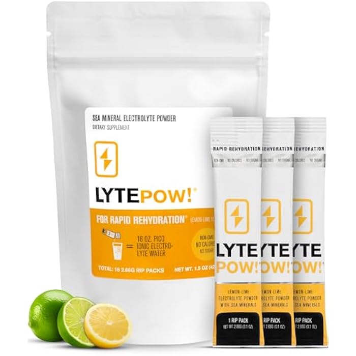 LyteLine LytePow Electrolytes Powder with Sea Minerals - Lemon-Lime Hydration Supplement - Non-GMO, No Calories, or Sugar - Delicious Keto Replenishment Drink Mix - Perfect for Exercising (16 Single Servings) - Image 1