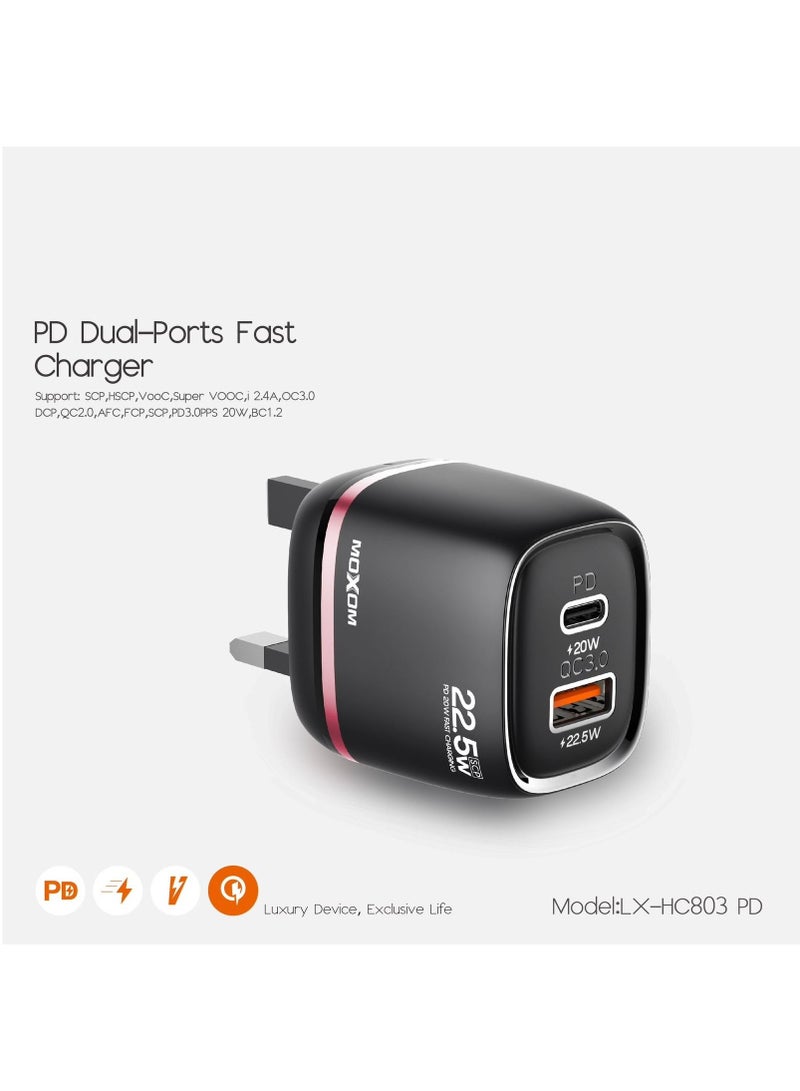MOXOM 22.5W Dual Port Charger With PD Support Black LX-HC803 PD - Image 2