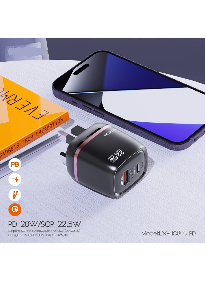MOXOM 22.5W Dual Port Charger With PD Support Black LX-HC803 PD - Image 4