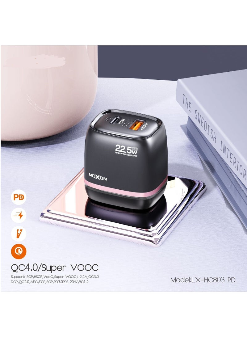 MOXOM 22.5W Dual Port Charger With PD Support Black LX-HC803 PD - Image 5