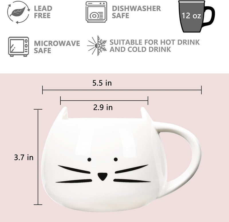 Koolkatkoo Cute Cat Coffee Mug for Cat Lovers Women Girls Ceramic Kitty Water Mugs 12 oz Small Cup White - Image 2