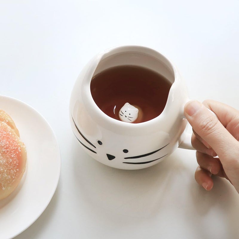 Koolkatkoo Cute Cat Coffee Mug for Cat Lovers Women Girls Ceramic Kitty Water Mugs 12 oz Small Cup White - Image 3