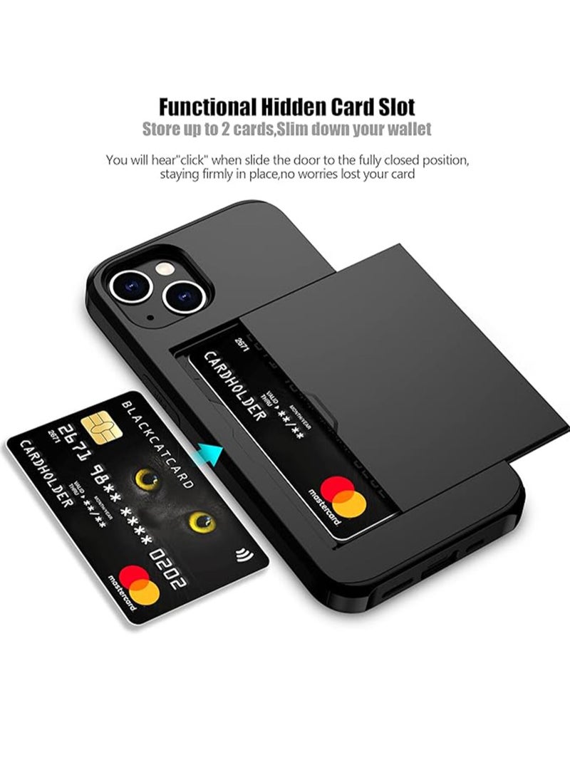 WRISTWISE غطاء حافظة لهاتف iPhone 14 Plus مع حامل بطاقات، طبقة مزدوجة متينة واقية مقاومة للصدمات، فتحة بطاقة مخفية، غطاء محفظة رفيع لهاتف iPhone 14 Plus للنساء والرجال (أسود) - Image 2