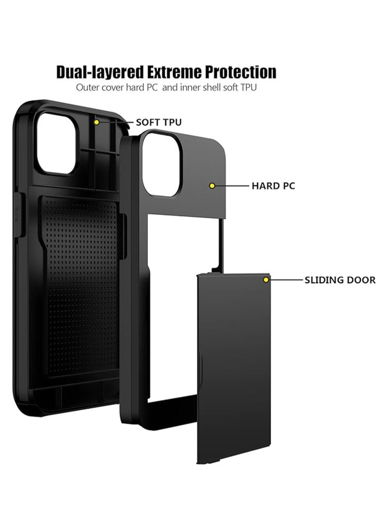 WRISTWISE غطاء حافظة لهاتف iPhone 14 Plus مع حامل بطاقات، طبقة مزدوجة متينة واقية مقاومة للصدمات، فتحة بطاقة مخفية، غطاء محفظة رفيع لهاتف iPhone 14 Plus للنساء والرجال (أسود) - Image 3